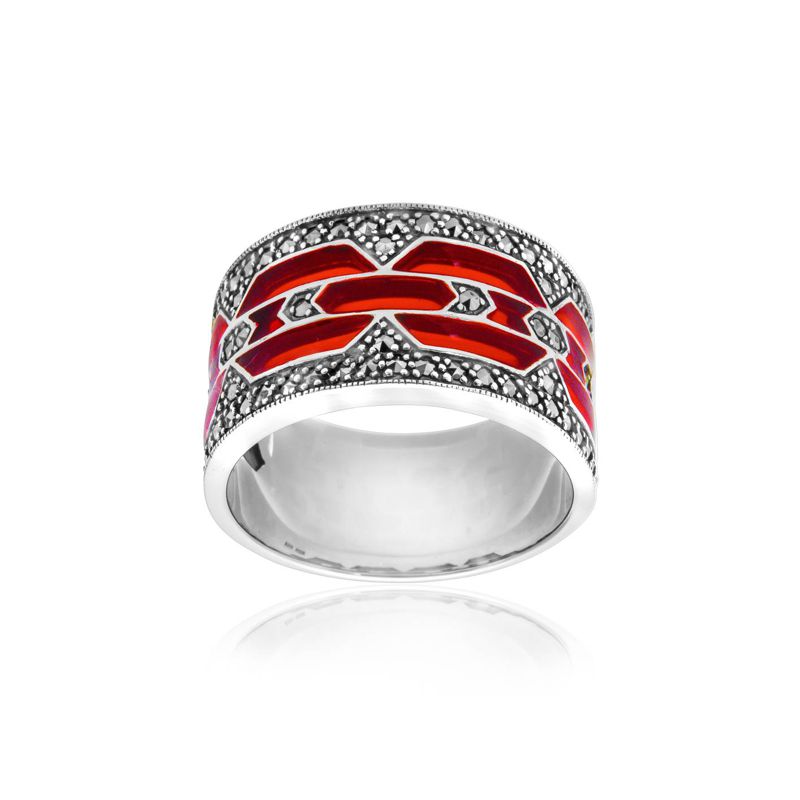 Red Enamel and Marcasite Wide Band - R213RED - Click Image to Close
